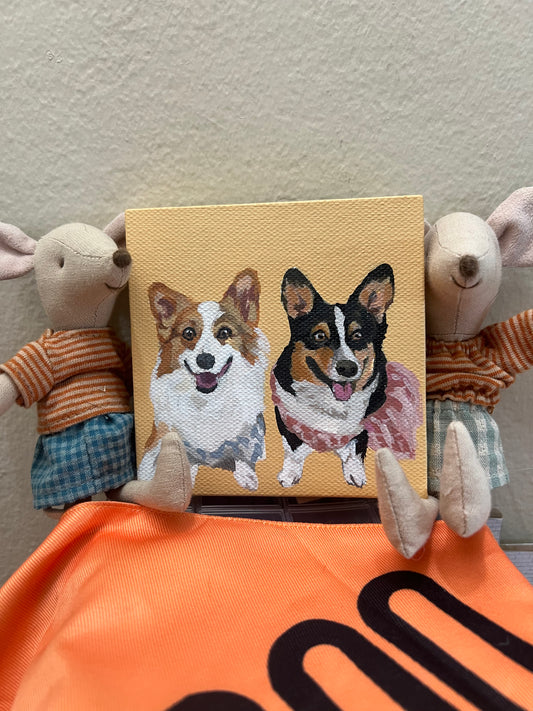 Mini Pet Portrait Two Pets 4"x 4"